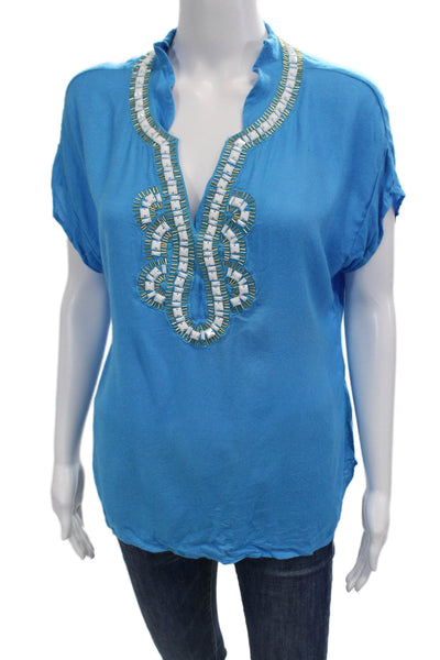 Lilly Pulitzer Women Tunic Blouse Short Sleeve Blue Viscose Boho Size S