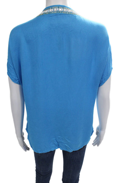 Lilly Pulitzer Women Tunic Blouse Short Sleeve Blue Viscose Boho Size S