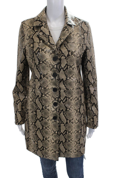 Blank NYC Womens Beige Animal Print Collared Button Coat Long Sleeve Size S