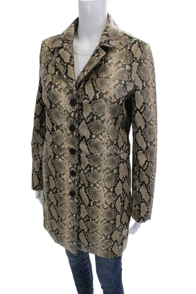 Blank NYC Womens Beige Animal Print Collared Button Coat Long Sleeve Size S