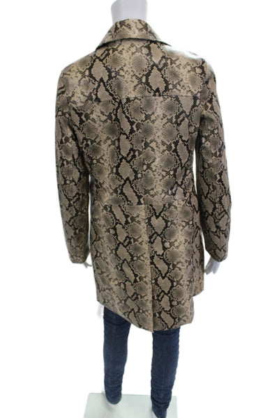 Blank NYC Womens Beige Animal Print Collared Button Coat Long Sleeve Size S