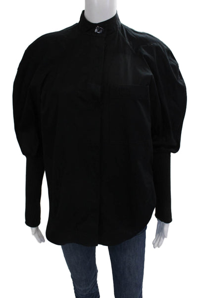Aje Womens Black High Neck Long Sleeve Button-Up Cotton Blouse Size 4