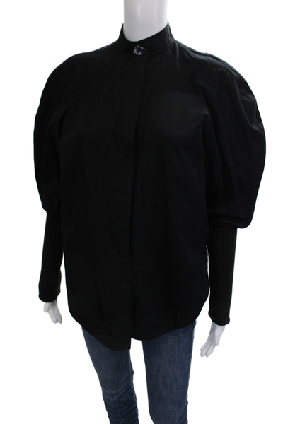 Aje Womens Black High Neck Long Sleeve Button-Up Cotton Blouse Size 4