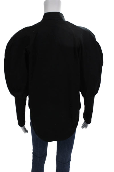 Aje Womens Black High Neck Long Sleeve Button-Up Cotton Blouse Size 4