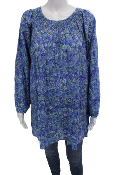 Sarah Spiegel Womens Floral Rayon Tunic Blouse Long Sleeve Blue Size XS