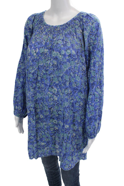 Sarah Spiegel Womens Floral Rayon Tunic Blouse Long Sleeve Blue Size XS