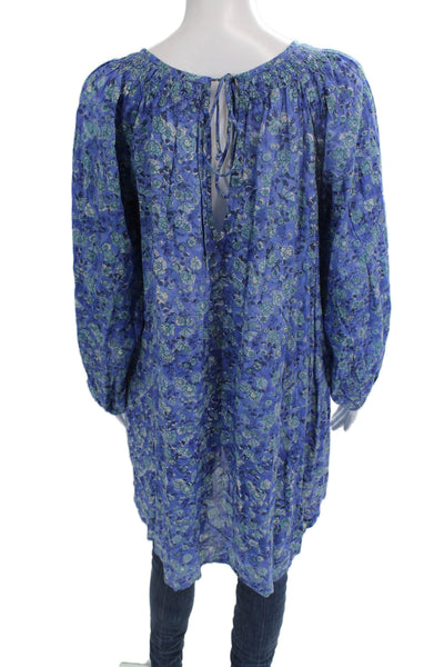 Sarah Spiegel Womens Floral Rayon Tunic Blouse Long Sleeve Blue Size XS