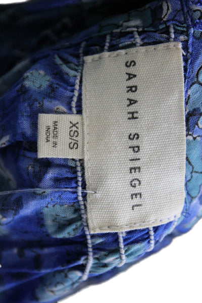 Sarah Spiegel Womens Floral Rayon Tunic Blouse Long Sleeve Blue Size XS