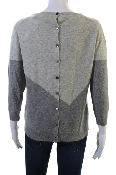 J Crew Collection Womens Cashmere Cardigan Gray Geometric 3/4 Sleeve Size XS