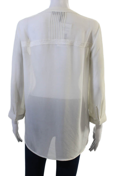 The Kooples Women White Silk Blend Tunic 3/4 Sleeve Round Neck Boho Size L