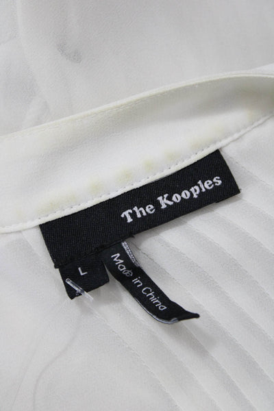 The Kooples Women White Silk Blend Tunic 3/4 Sleeve Round Neck Boho Size L
