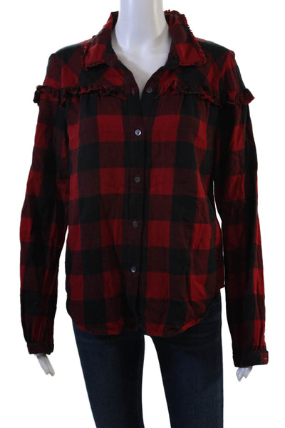Frame Women Button-Up Red Plaid Collared 100% Cotton Long Sleeve 90s Size M