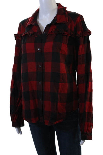 Frame Women Button-Up Red Plaid Collared 100% Cotton Long Sleeve 90s Size M