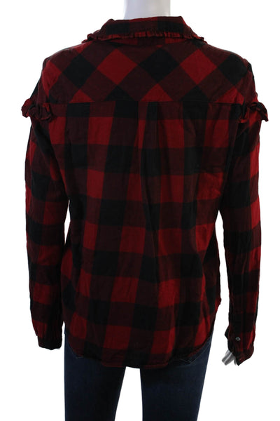 Frame Women Button-Up Red Plaid Collared 100% Cotton Long Sleeve 90s Size M