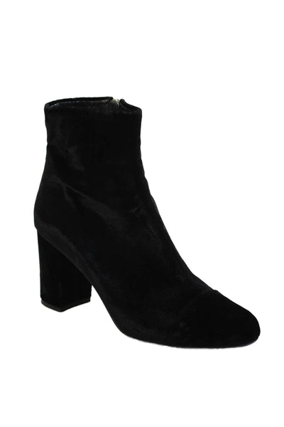 Morobe Womens Side Zip Block Heel Cap Toe Velvet Booties Black Size 39