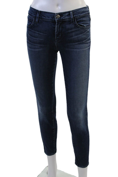Koral Womens Ankle Skinny Jeans Dark Blue Mid Rise Button 98% Cotton Size 25