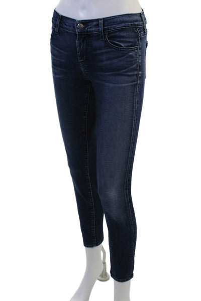Koral Womens Ankle Skinny Jeans Dark Blue Mid Rise Button 98% Cotton Size 25