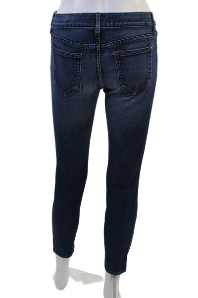 Koral Womens Ankle Skinny Jeans Dark Blue Mid Rise Button 98% Cotton Size 25