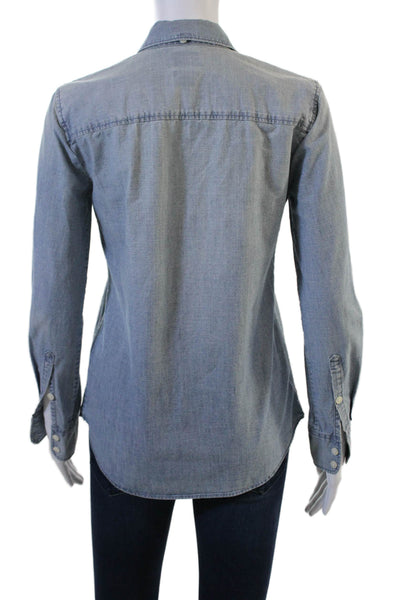 J Crew Women Light Blue Collared Basic Button-Up Cotton Long Sleeve Size 2XS