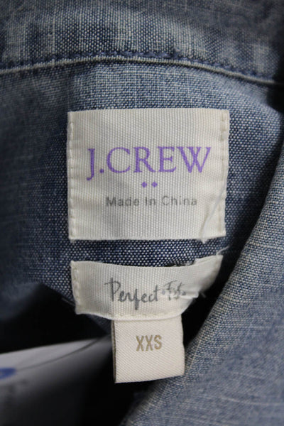J Crew Women Light Blue Collared Basic Button-Up Cotton Long Sleeve Size 2XS