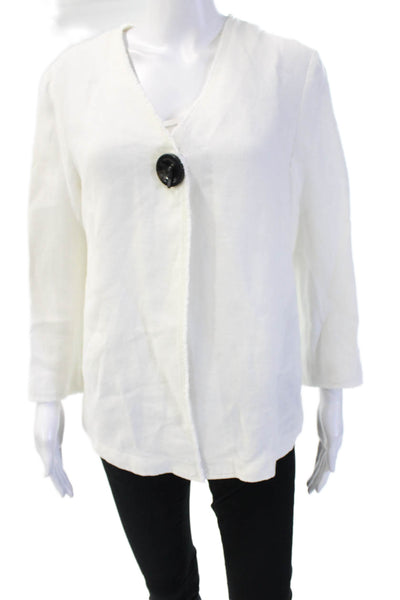Lafayette 148 New York Women White Linen V-Neck 3/4 Sleeve Sweater Size S