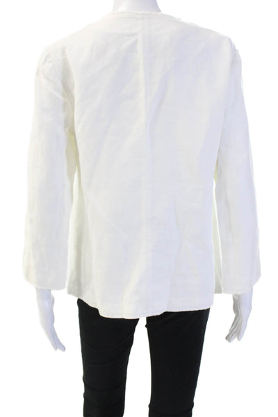 Lafayette 148 New York Women White Linen V-Neck 3/4 Sleeve Sweater Size S