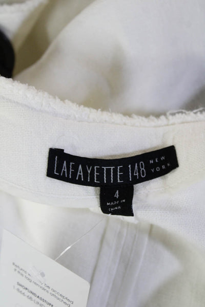 Lafayette 148 New York Women White Linen V-Neck 3/4 Sleeve Sweater Size S