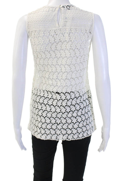 Valerie Khalfon Women Bohemian Floral Cotton Tunic White Sleeveless Size 40