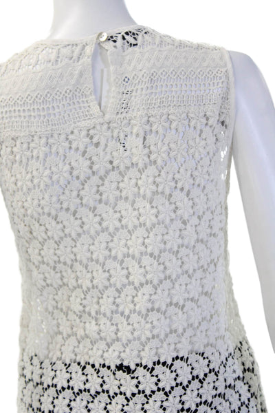 Valerie Khalfon Women Bohemian Floral Cotton Tunic White Sleeveless Size 40