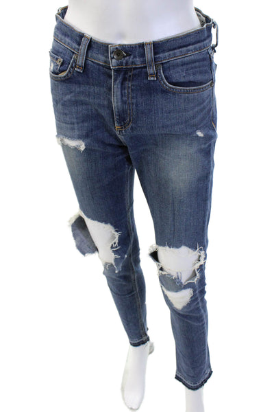 Rag & Bone Jean Womens Ankle Skinny Jeans Blue Button Mid Rise Size 26