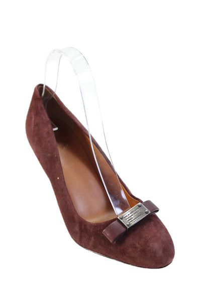 Marc By Marc Jacobs Womens Stiletto Logo Bow Suede Pumps Burgundy Size 36.5
