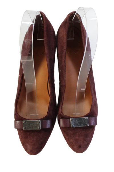 Marc By Marc Jacobs Womens Stiletto Logo Bow Suede Pumps Burgundy Size 36.5