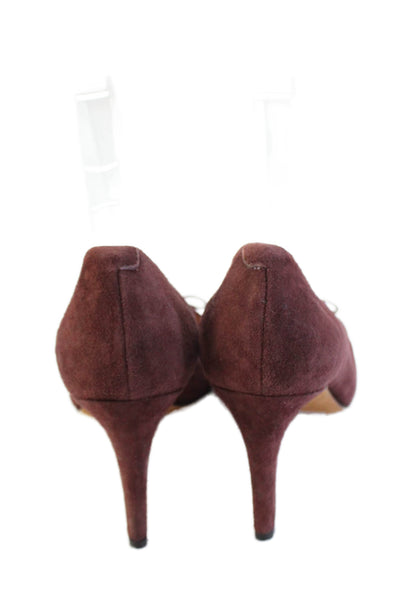 Marc By Marc Jacobs Womens Stiletto Logo Bow Suede Pumps Burgundy Size 36.5