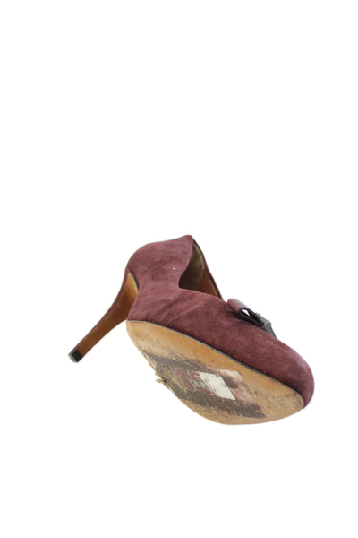 Marc By Marc Jacobs Womens Stiletto Logo Bow Suede Pumps Burgundy Size 36.5