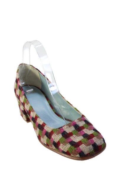 Frances Valentine Womens Block Heel Knit Check Pumps Multicolored Size 7.5