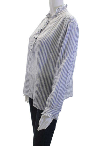 Sundry Womens Striped Cotton Buttonup Highneck Blouse Blue Longsleeve Size 1