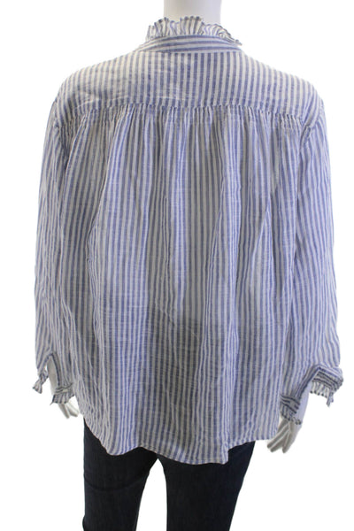 Sundry Womens Striped Cotton Buttonup Highneck Blouse Blue Longsleeve Size 1