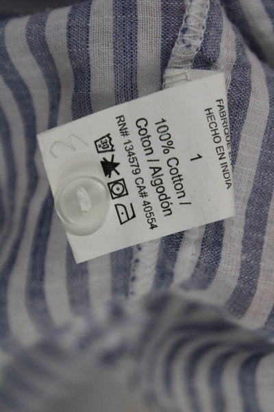 Sundry Womens Striped Cotton Buttonup Highneck Blouse Blue Longsleeve Size 1