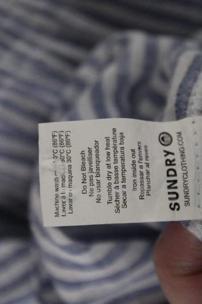 Sundry Womens Striped Cotton Buttonup Highneck Blouse Blue Longsleeve Size 1