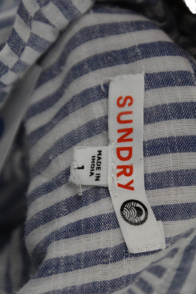 Sundry Womens Striped Cotton Buttonup Highneck Blouse Blue Longsleeve Size 1
