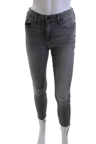 Mother Womens Skinny Ankle Cropped Jeans Gray Mid Rise Button Size 25
