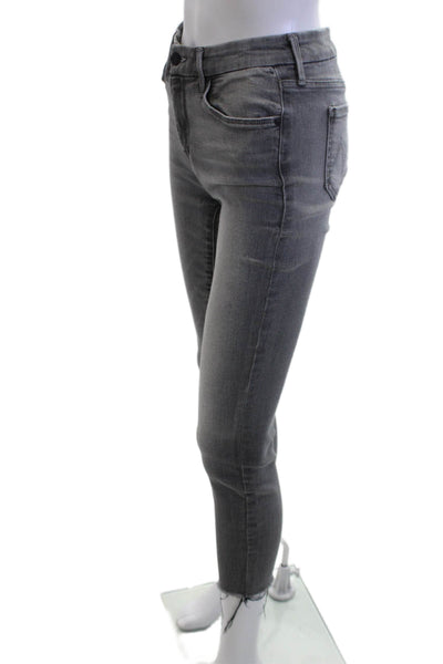 Mother Womens Skinny Ankle Cropped Jeans Gray Mid Rise Button Size 25