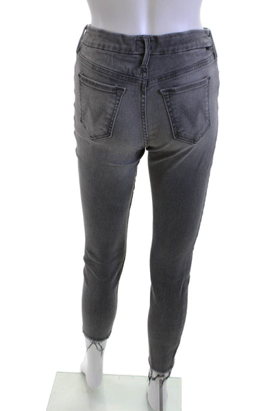 Mother Womens Skinny Ankle Cropped Jeans Gray Mid Rise Button Size 25