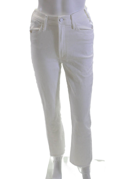Mother Women Cropped Straight Jeans High Rise White Button Inseam 27 Size 26