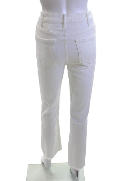 Mother Women Cropped Straight Jeans High Rise White Button Inseam 27 Size 26