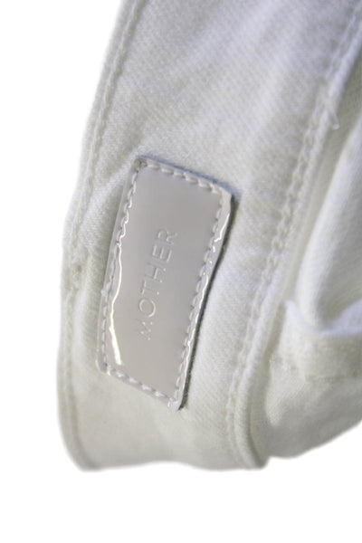 Mother Women Cropped Straight Jeans High Rise White Button Inseam 27 Size 26