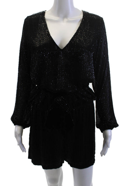 Karina Grimaldi Women Black Velour V Neck Long Sleeve Jumpsuit Size M