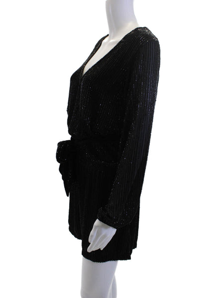 Karina Grimaldi Women Black Velour V Neck Long Sleeve Jumpsuit Size M