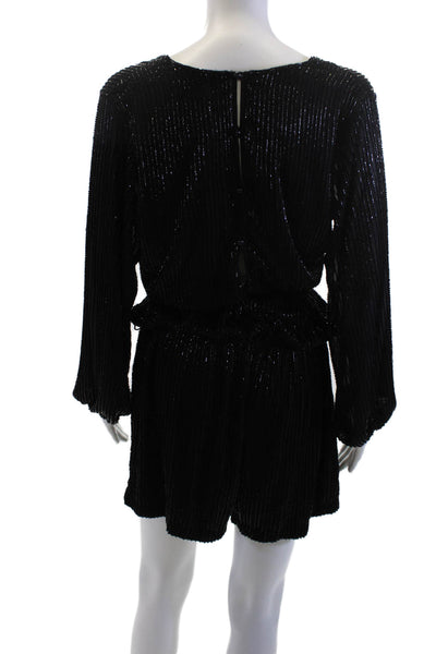 Karina Grimaldi Women Black Velour V Neck Long Sleeve Jumpsuit Size M