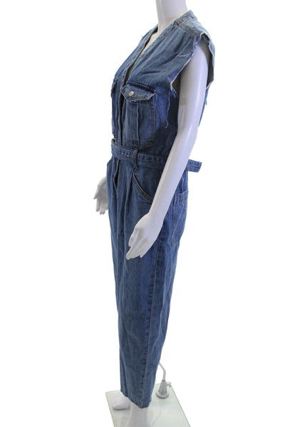 Blank NYC Women Blue V-Neck Sleeveless Jumpsuit Solid Size M